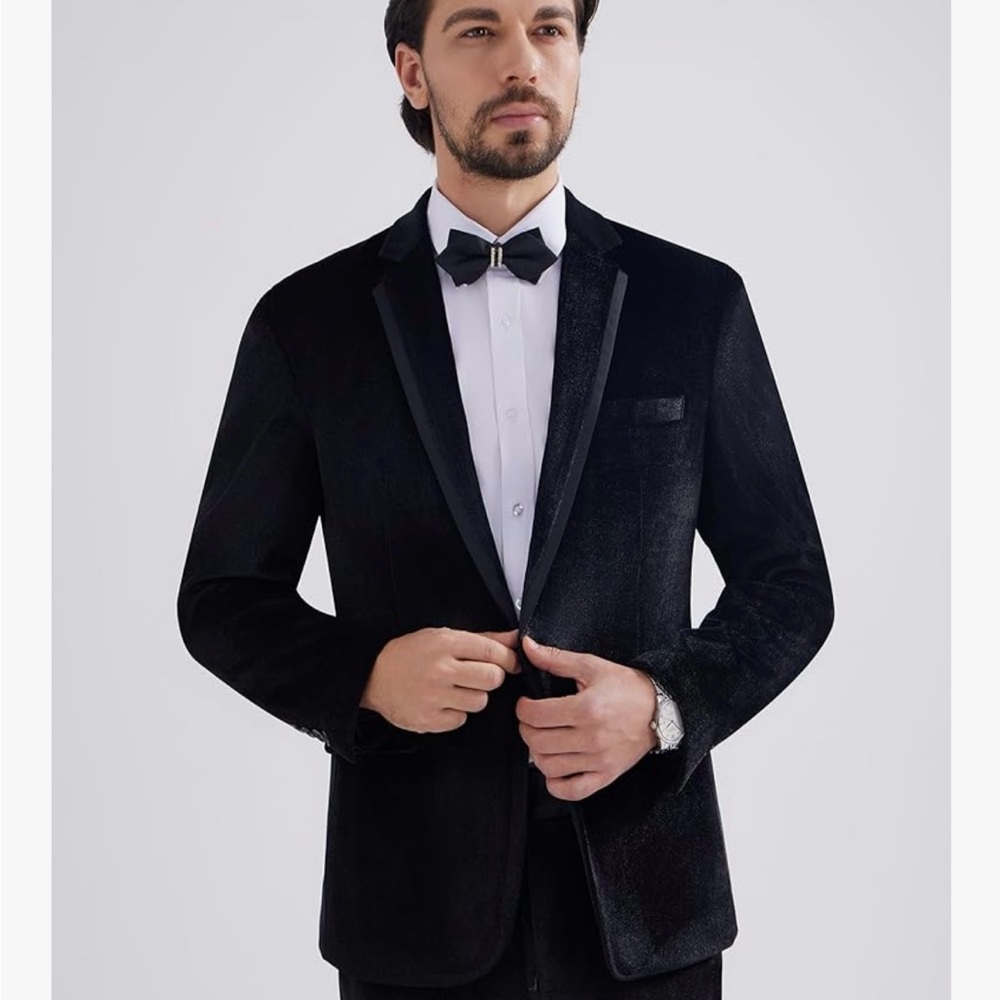 Men's 2 pc Velvet Suit one button tuxedo set slim fit medium